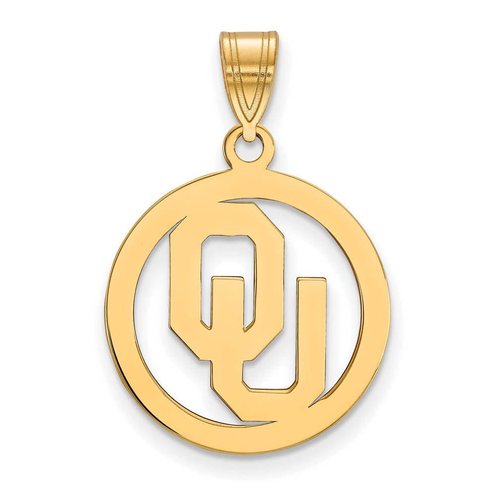 14k Gold Plated Silver U. of Oklahoma Small Circle Pendant, Item P14923 by The Black Bow Jewelry Co.