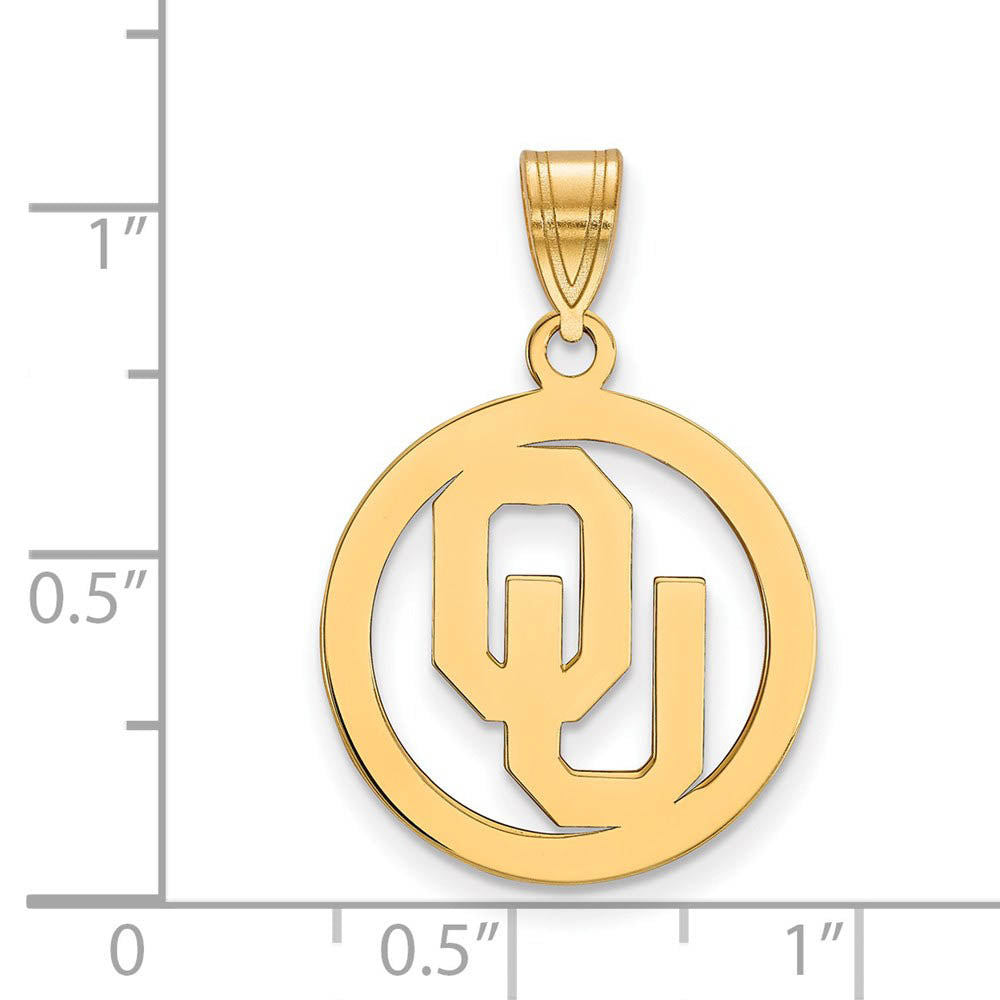 Alternate view of the 14k Gold Plated Silver U. of Oklahoma Small Circle Pendant by The Black Bow Jewelry Co.