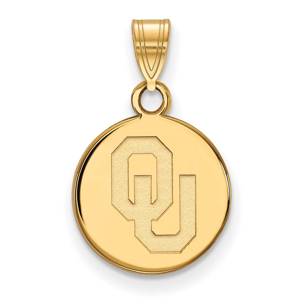 14k Gold Plated Silver Univ. of Oklahoma Small Disc Pendant, Item P14927 by The Black Bow Jewelry Co.