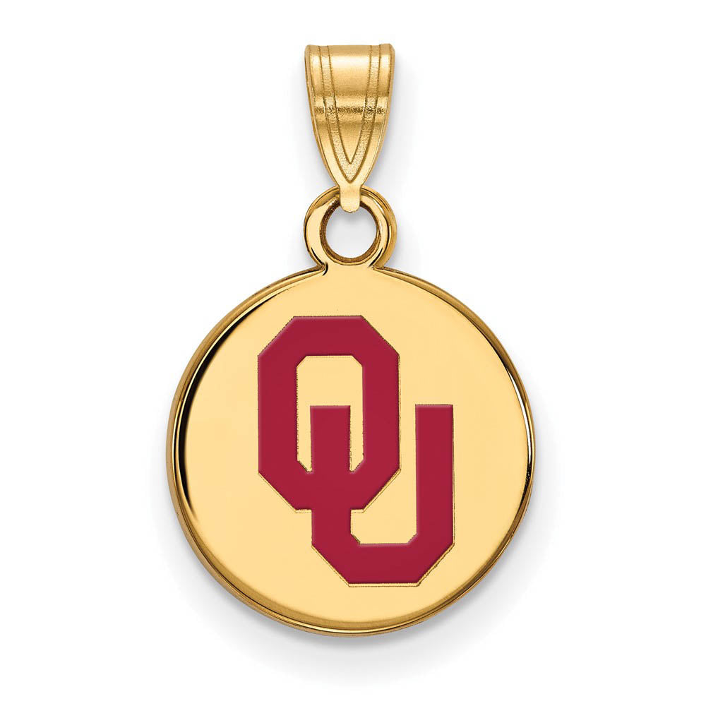 SS w/GP U. of Oklahoma Small Enamel 'OU' Disc Pendant, Item P14928 by The Black Bow Jewelry Co.
