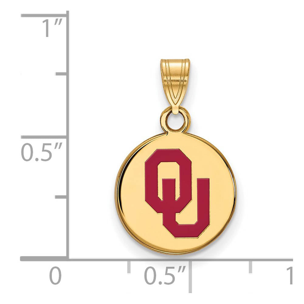 Alternate view of the SS w/GP U. of Oklahoma Small Enamel 'OU' Disc Pendant by The Black Bow Jewelry Co.