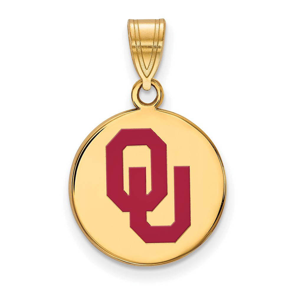SS w/GP U. of Oklahoma Medium Enamel 'OU' Disc Pendant, Item P14930 by The Black Bow Jewelry Co.