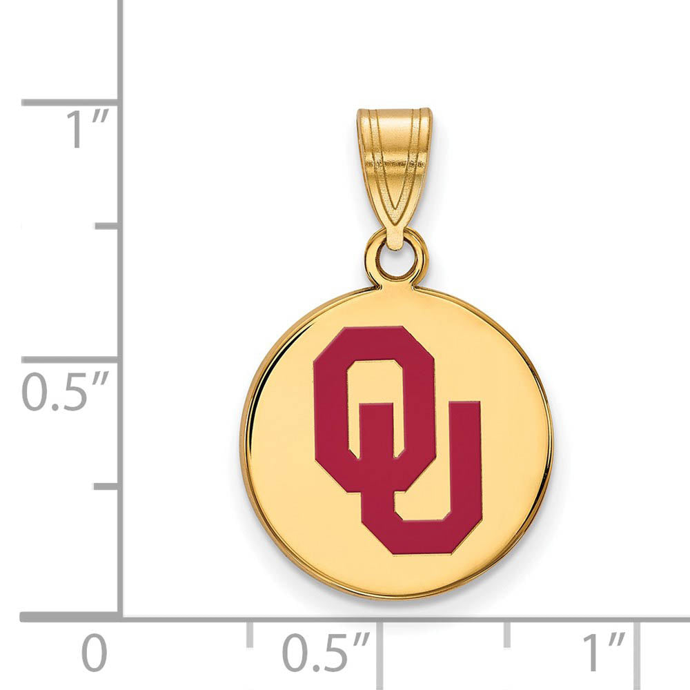 Alternate view of the SS w/GP U. of Oklahoma Medium Enamel 'OU' Disc Pendant by The Black Bow Jewelry Co.