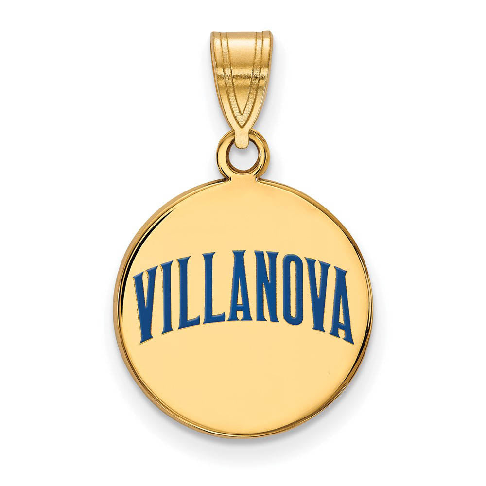 14k Gold Plated Silver Villanova U. Medium Enamel Script Disc Pendant, Item P14932 by The Black Bow Jewelry Co.