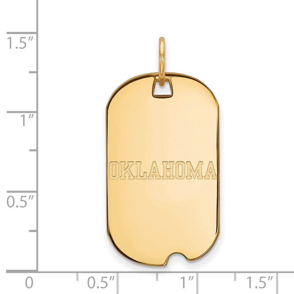 Alternate view of the 14k Gold Plated Silver U. of Oklahoma Dog Tag Pendant by The Black Bow Jewelry Co.