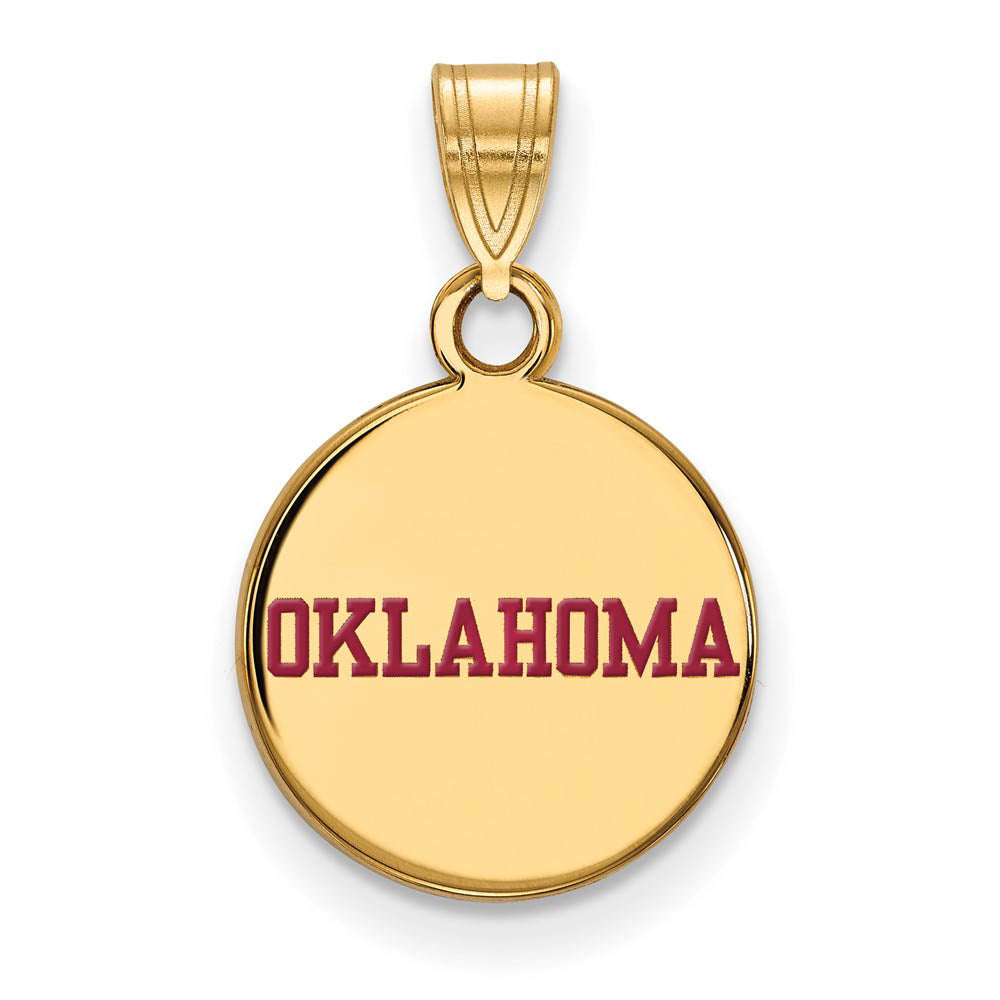 SS w/GP U. of Oklahoma Small Enamel Disc Pendant, Item P14936 by The Black Bow Jewelry Co.