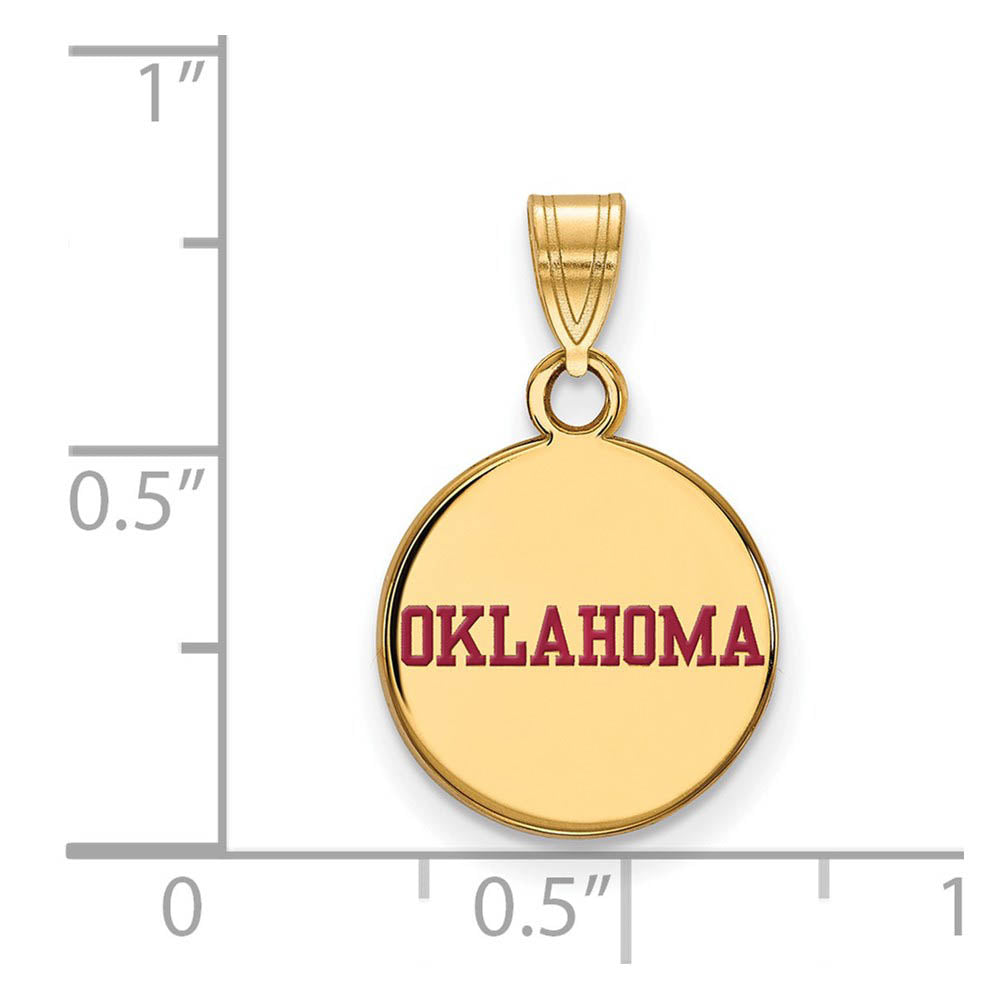 Alternate view of the SS w/GP U. of Oklahoma Small Enamel Disc Pendant by The Black Bow Jewelry Co.