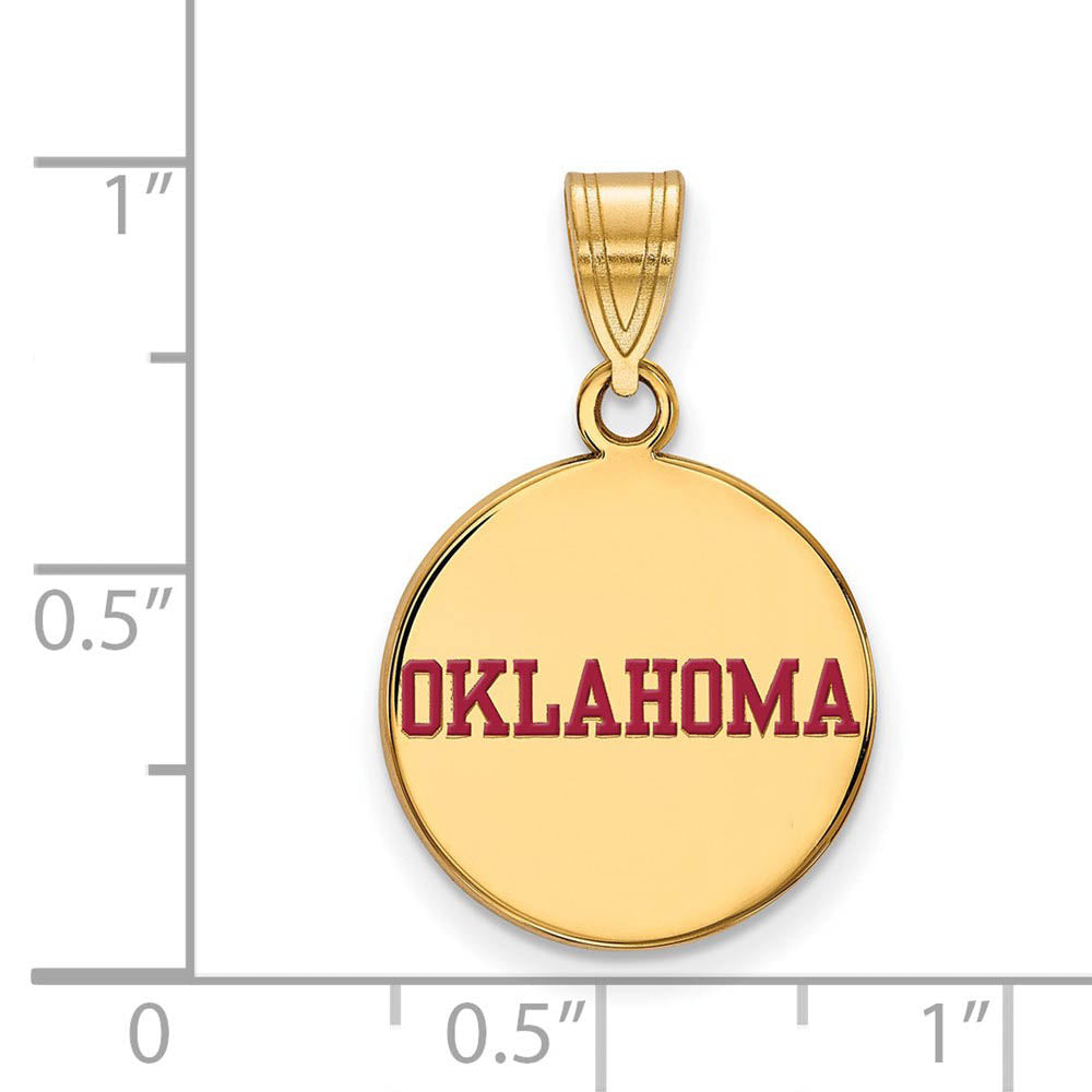 Alternate view of the SS w/GP U. of Oklahoma Medium Enamel Disc Pendant by The Black Bow Jewelry Co.