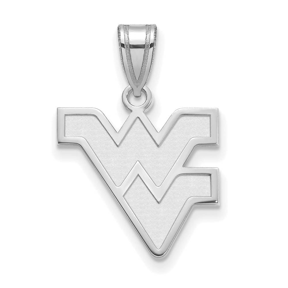 Sterling Silver West Virginia U. Medium Logo Pendant, Item P15108 by The Black Bow Jewelry Co.