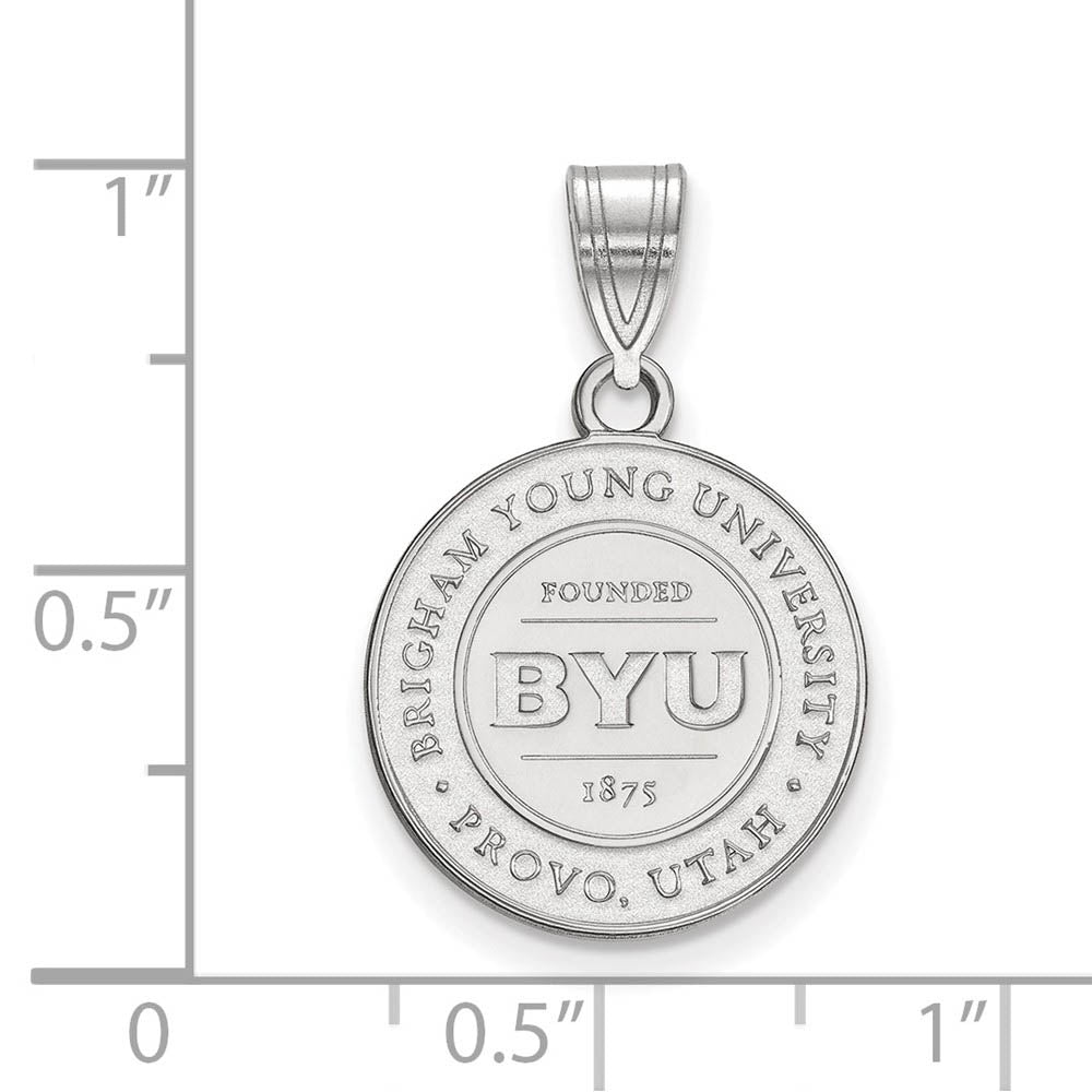 Alternate view of the Sterling Silver Brigham Young U Medium Crest Pendant by The Black Bow Jewelry Co.