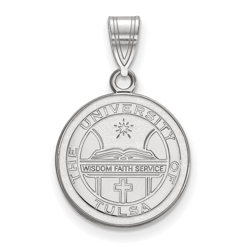 Sterling Silver The U. of Tulsa Medium Crest Disc Pendant, Item P15135 by The Black Bow Jewelry Co.