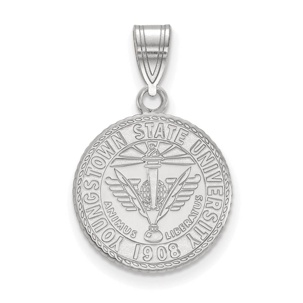Sterling Silver Youngstown State Medium Crest Disc Pendant, Item P15137 by The Black Bow Jewelry Co.