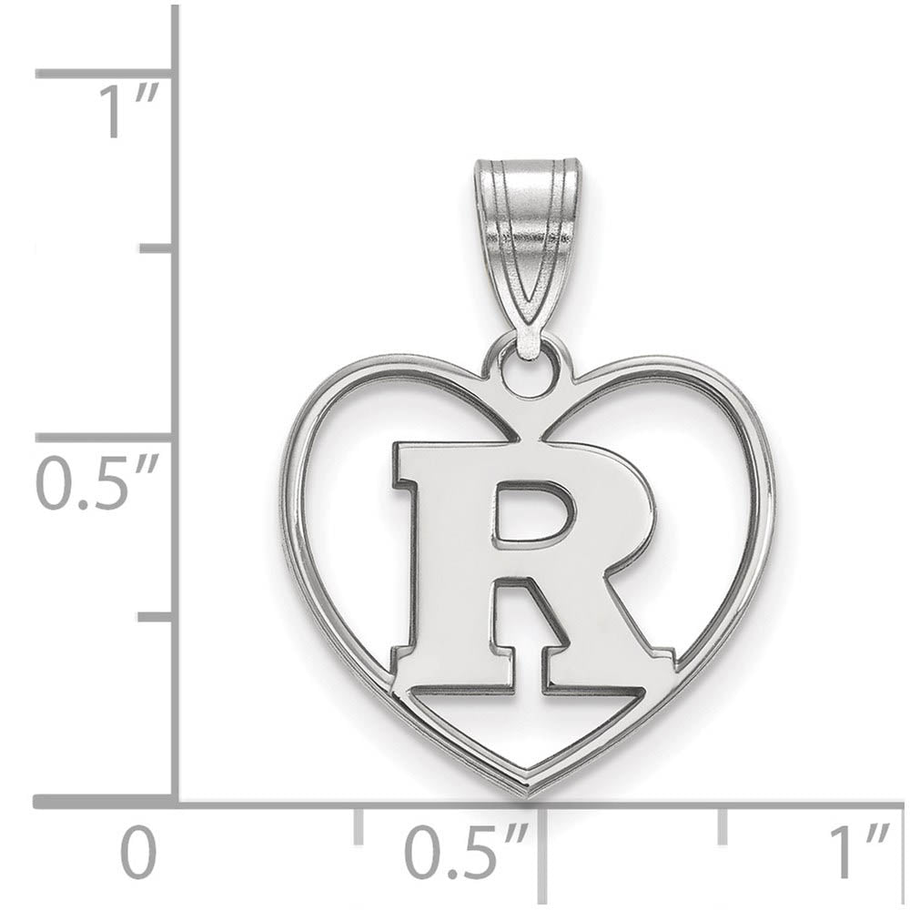 Alternate view of the Sterling Silver Rutgers Initial R Heart Pendant by The Black Bow Jewelry Co.