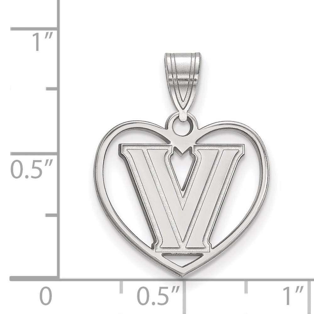 Alternate view of the Sterling Silver Villanova U. Logo Heart Pendant by The Black Bow Jewelry Co.