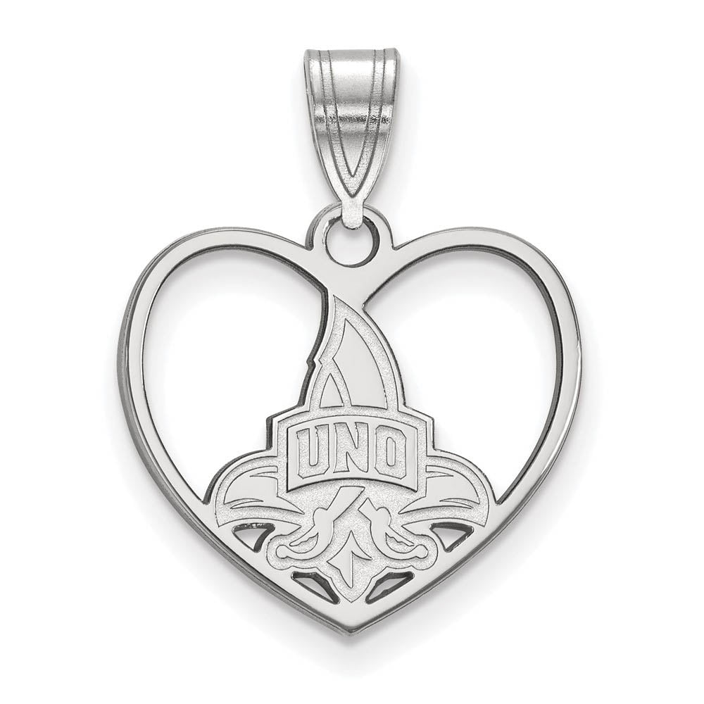 Sterling Silver U. of New Orleans Heart Pendant, Item P15160 by The Black Bow Jewelry Co.