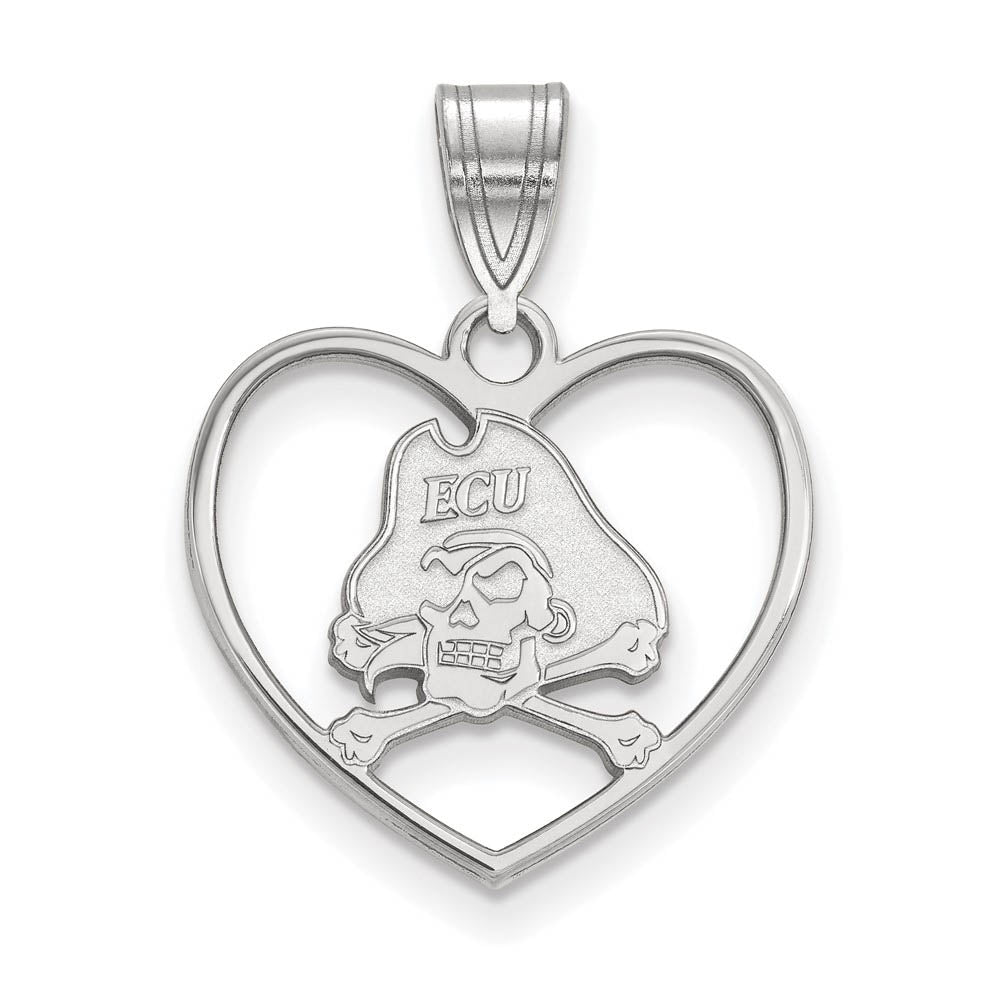 Sterling Silver East Carolina U Mascot Heart Pendant, Item P15168 by The Black Bow Jewelry Co.