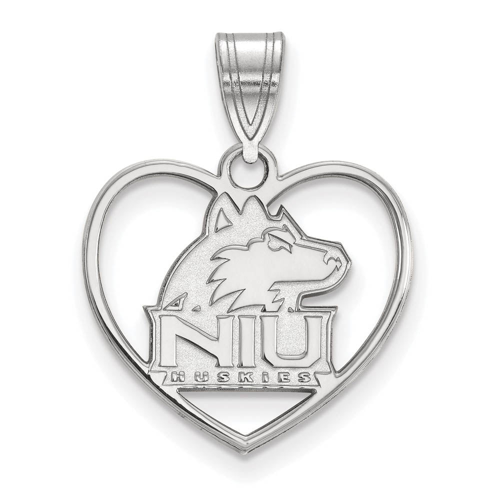 Sterling Silver Northern Illinois U. Heart Pendant, Item P15172 by The Black Bow Jewelry Co.