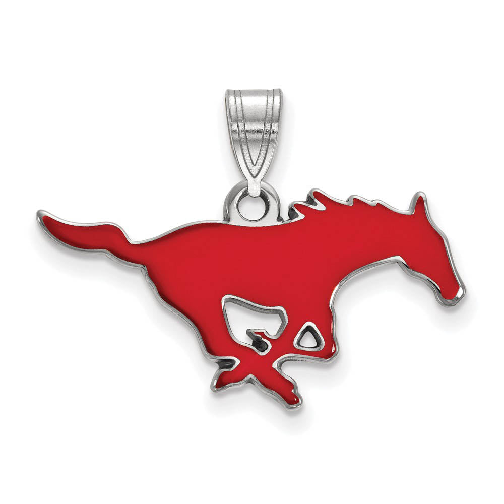 Sterling Silver Southern Methodist U. Medium Enamel Pendant, Item P15174 by The Black Bow Jewelry Co.