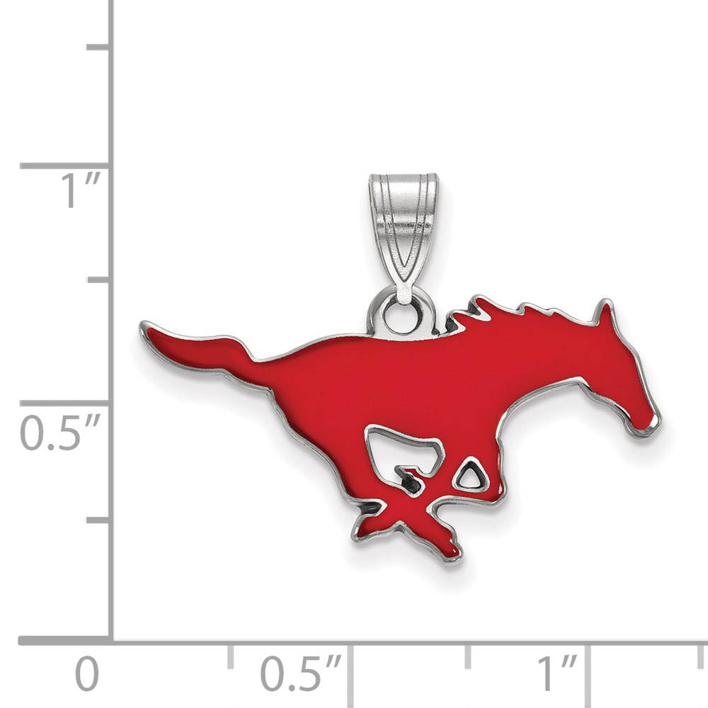 Alternate view of the Sterling Silver Southern Methodist U. Medium Enamel Pendant by The Black Bow Jewelry Co.