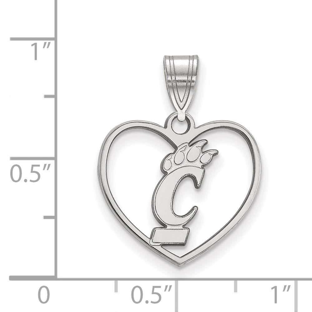 Alternate view of the Sterling Silver U. of Cincinnati Heart Pendant by The Black Bow Jewelry Co.