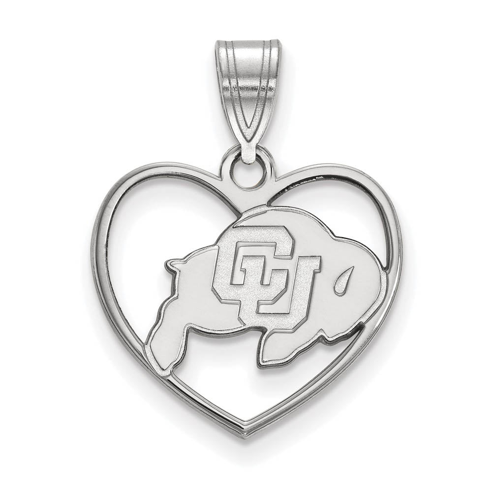 Sterling Silver U. of Colorado Heart Pendant, Item P15182 by The Black Bow Jewelry Co.