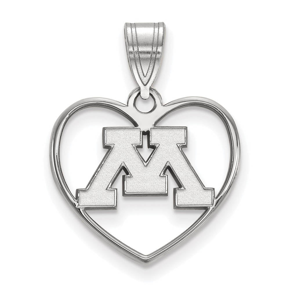 Sterling Silver U. of Minnesota Initial M Heart Pendant, Item P15185 by The Black Bow Jewelry Co.