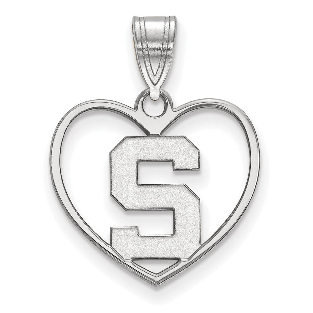 Sterling Silver Michigan State Initial S Heart Pendant, Item P15229 by The Black Bow Jewelry Co.