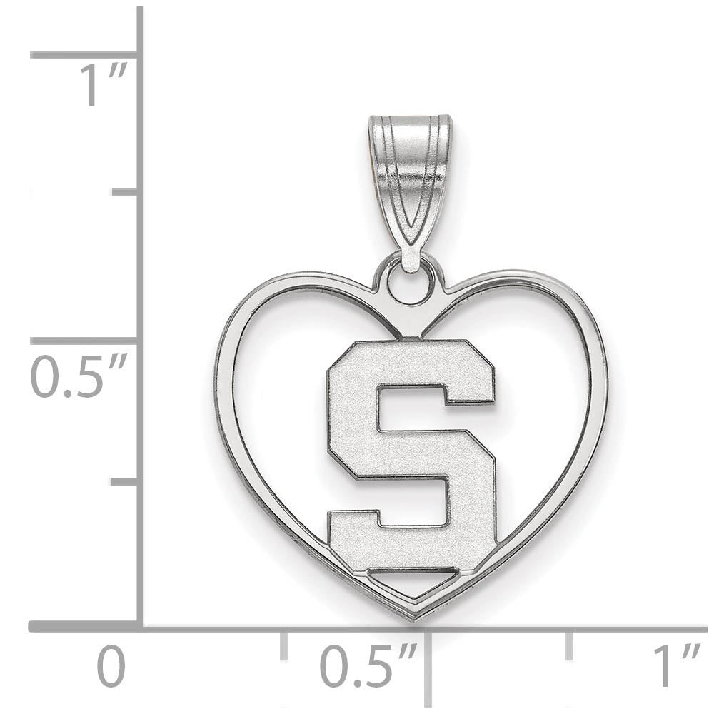 Alternate view of the Sterling Silver Michigan State Initial S Heart Pendant by The Black Bow Jewelry Co.