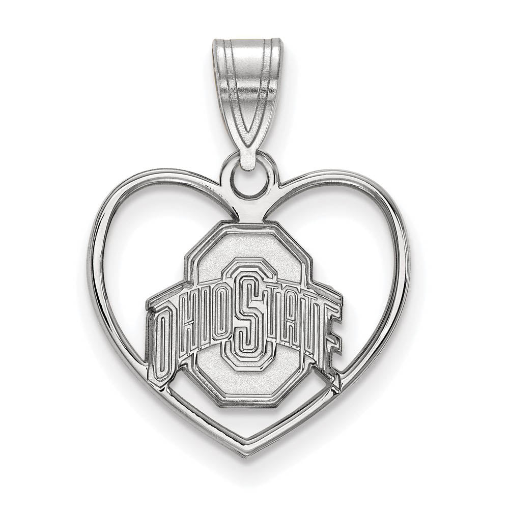 Sterling Silver Ohio State Heart Pendant, Item P15233 by The Black Bow Jewelry Co.