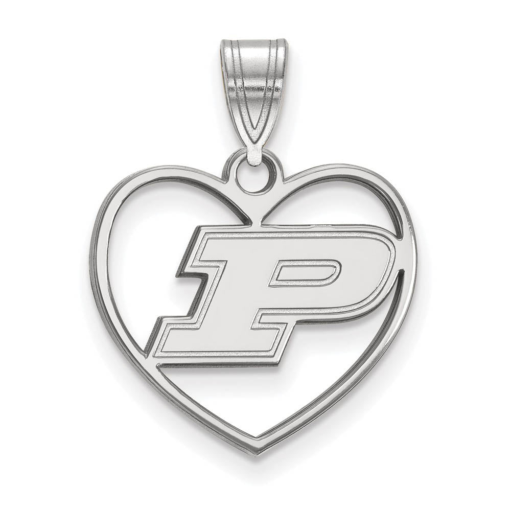 Sterling Silver Purdue Initial P Heart Pendant, Item P15234 by The Black Bow Jewelry Co.