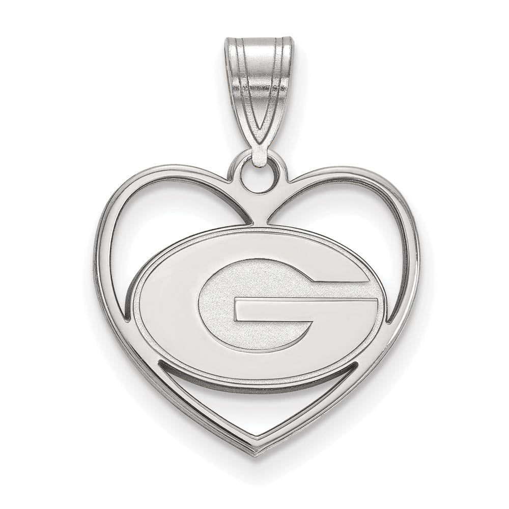 Sterling Silver U. of Georgia 'G' Heart Pendant, Item P15241 by The Black Bow Jewelry Co.