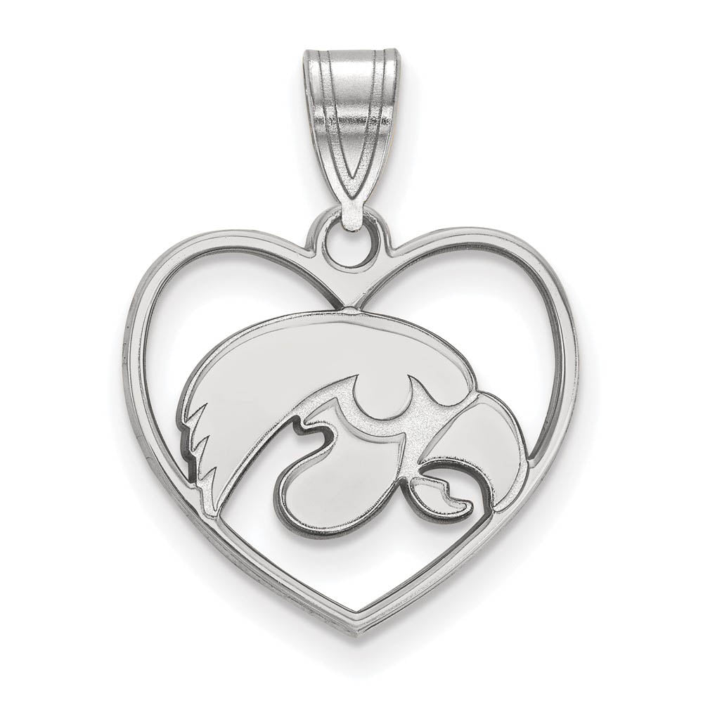 Sterling Silver U. of Iowa Heart Pendant, Item P15243 by The Black Bow Jewelry Co.