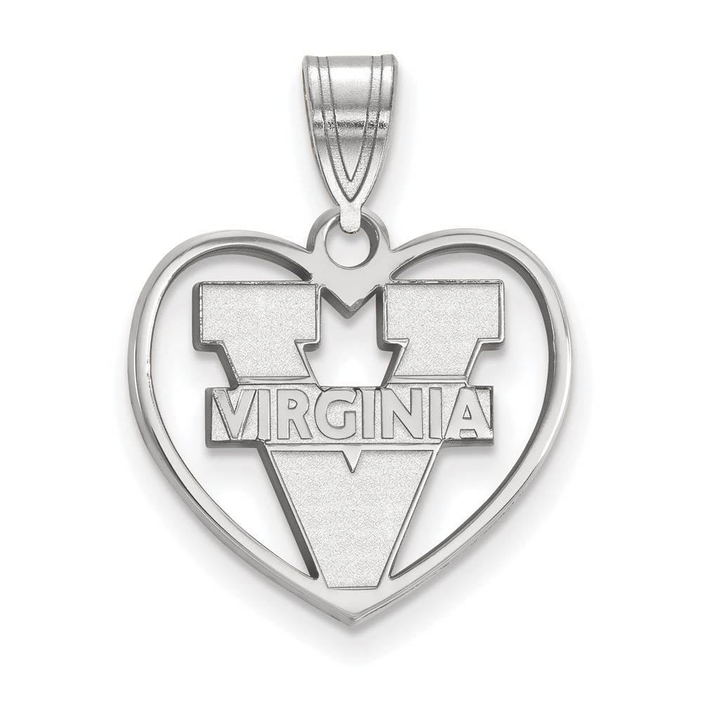 Sterling Silver U. of Virginia 'V' Logo Heart Pendant, Item P15253 by The Black Bow Jewelry Co.