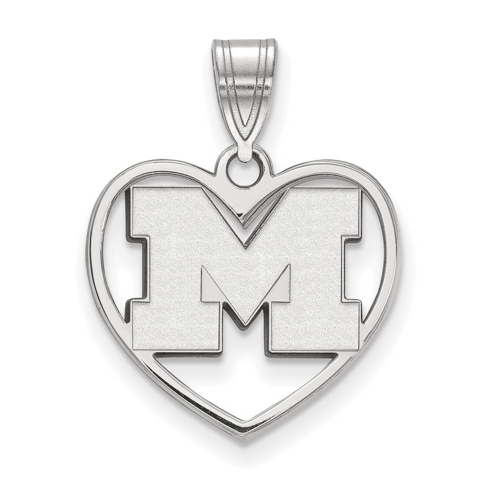 Sterling Silver U. of Michigan Initial M Heart Pendant, Item P15266 by The Black Bow Jewelry Co.