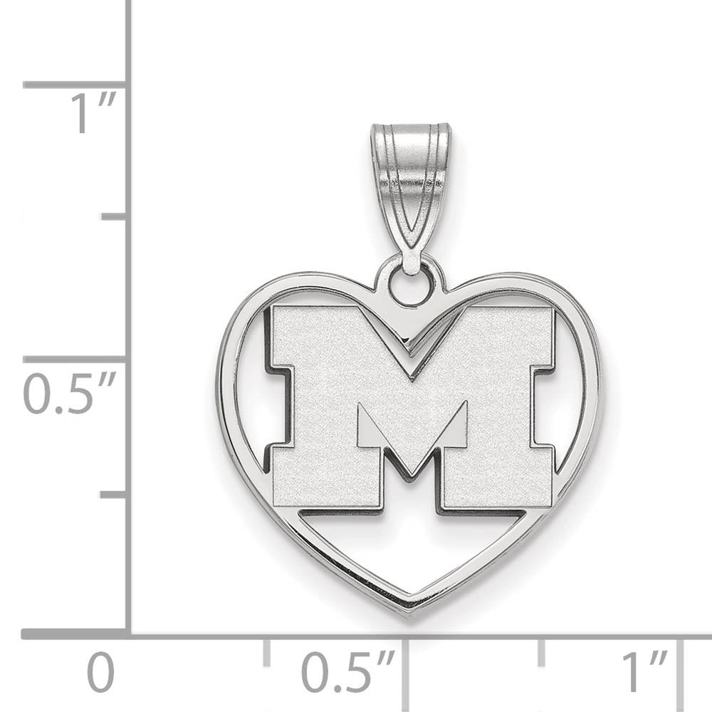 Alternate view of the Sterling Silver U. of Michigan Initial M Heart Pendant by The Black Bow Jewelry Co.