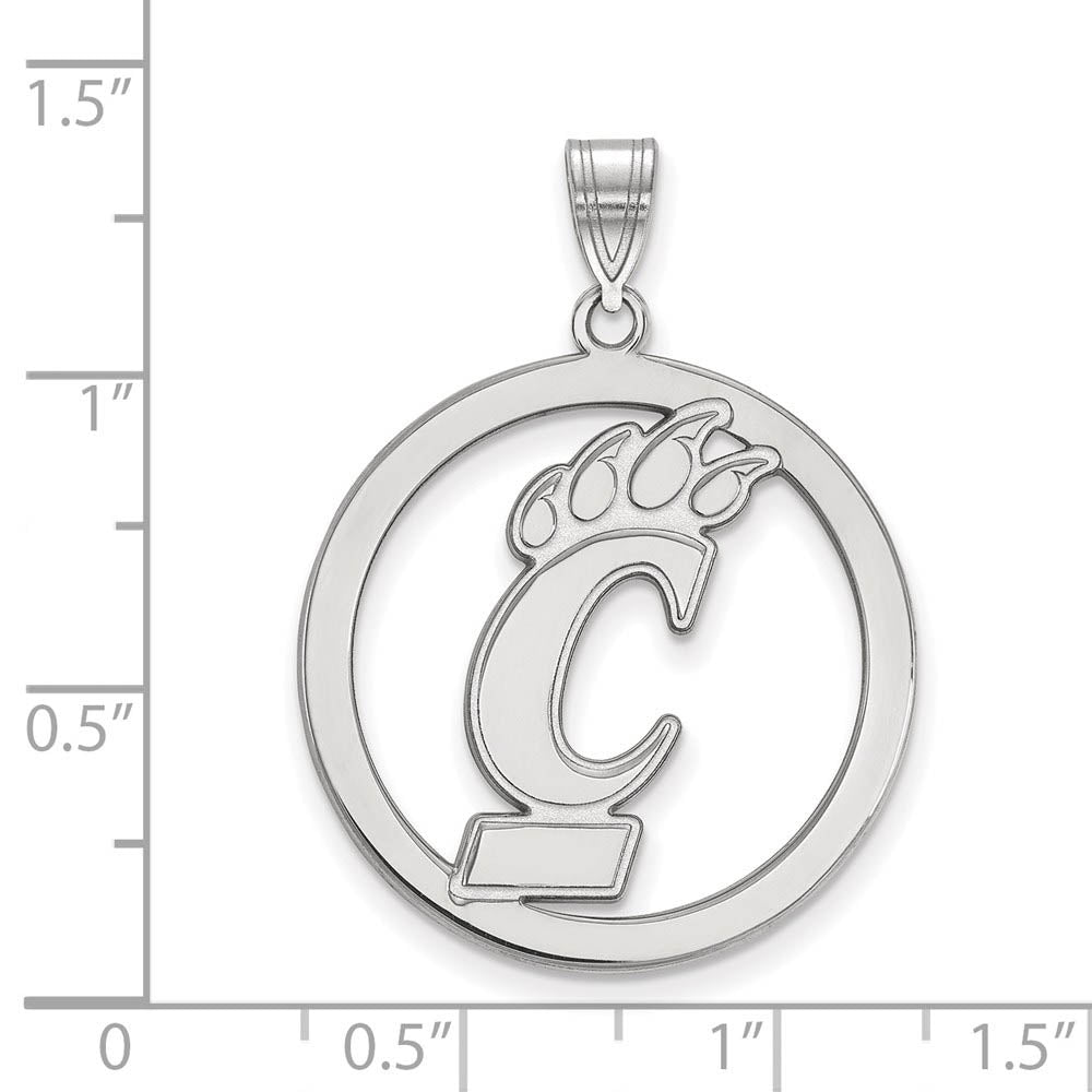 Alternate view of the Sterling Silver U. of Cincinnati XL Circle Pendant by The Black Bow Jewelry Co.