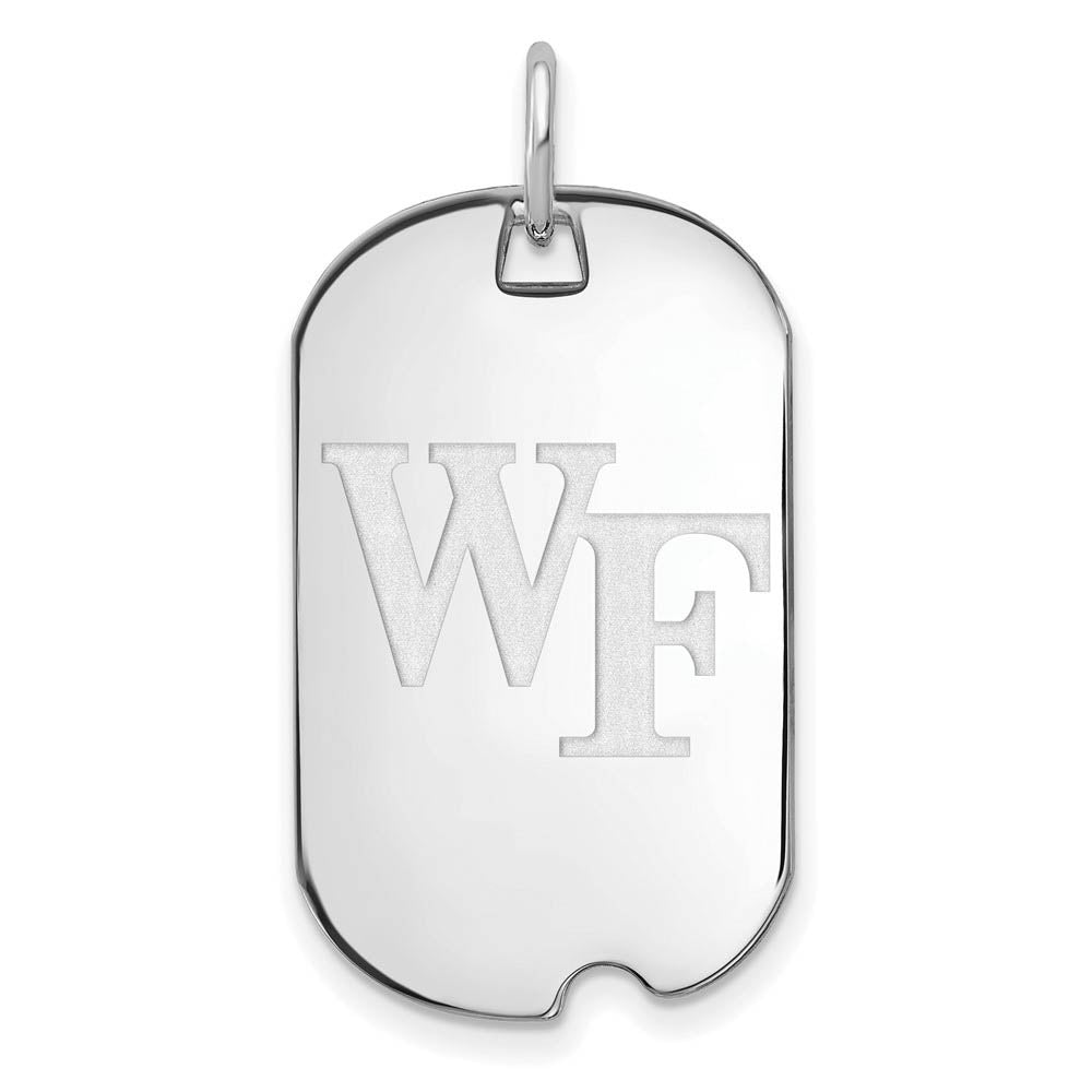 Sterling Silver Wake Forest U. 'WF' Dog Tag Pendant, Item P15302 by The Black Bow Jewelry Co.