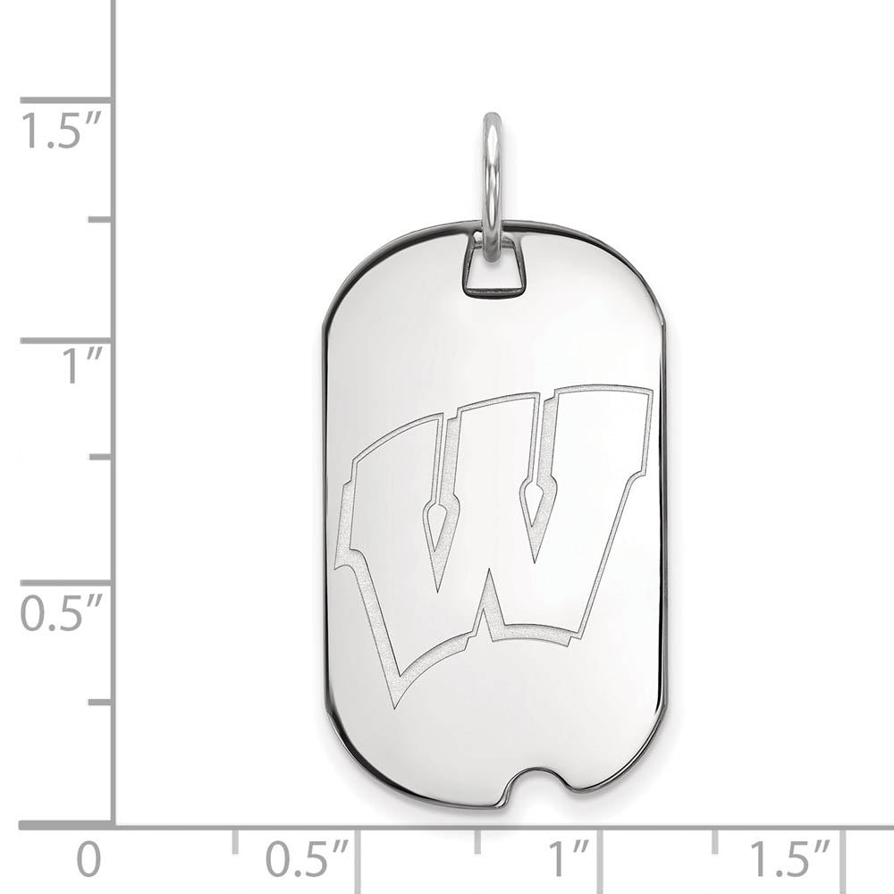 Alternate view of the Sterling Silver U. of Wisconsin Initial W Dog Tag Pendant by The Black Bow Jewelry Co.