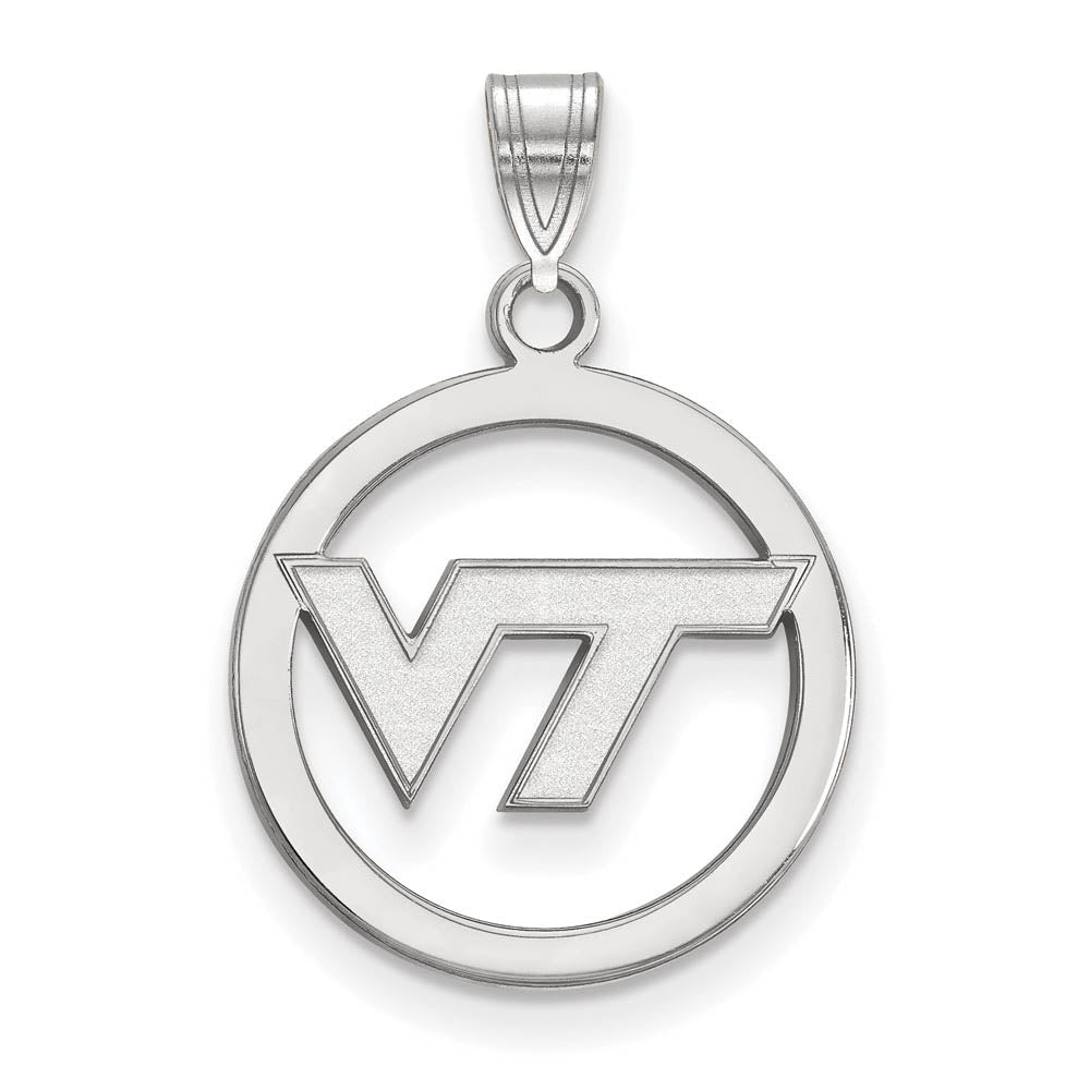 Sterling Silver Virginia Tech Small Logo Circle Pendant, Item P15344 by The Black Bow Jewelry Co.
