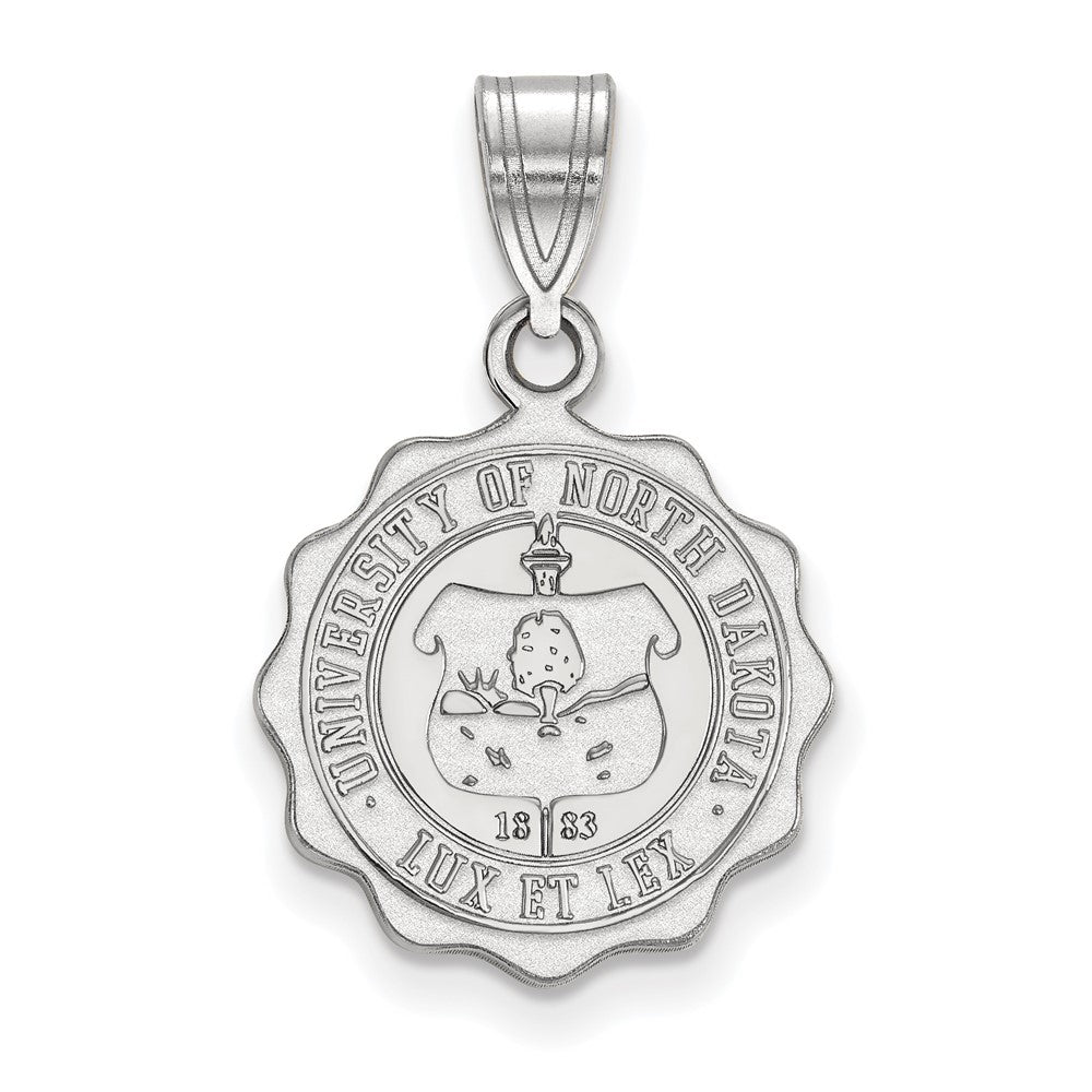 Sterling Silver North Dakota Medium Crest Pendant, Item P15349 by The Black Bow Jewelry Co.