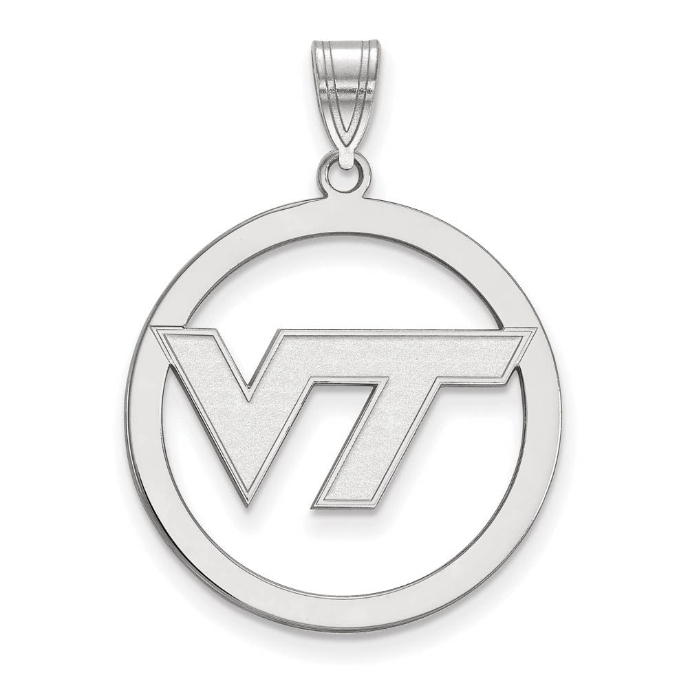 Sterling Silver Virginia Tech XL Logo Circle Pendant, Item P15352 by The Black Bow Jewelry Co.
