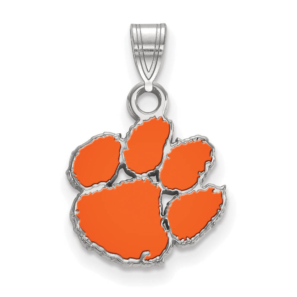 Sterling Silver Clemson U Small Enamel Pendant, Item P15361 by The Black Bow Jewelry Co.