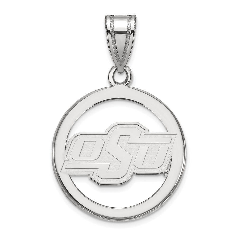 Sterling Silver Oklahoma State Small Circle Pendant, Item P15363 by The Black Bow Jewelry Co.
