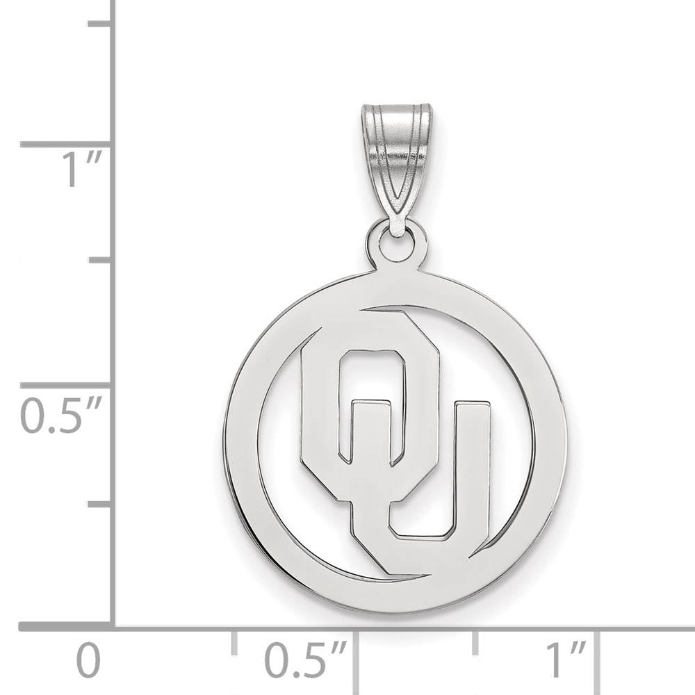 Alternate view of the Sterling Silver U. of Oklahoma Small Circle Pendant by The Black Bow Jewelry Co.