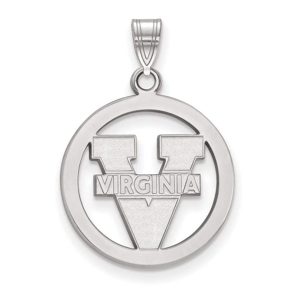 Sterling Silver U. of Virginia SM 'V' Logo Circle Pendant, Item P15379 by The Black Bow Jewelry Co.
