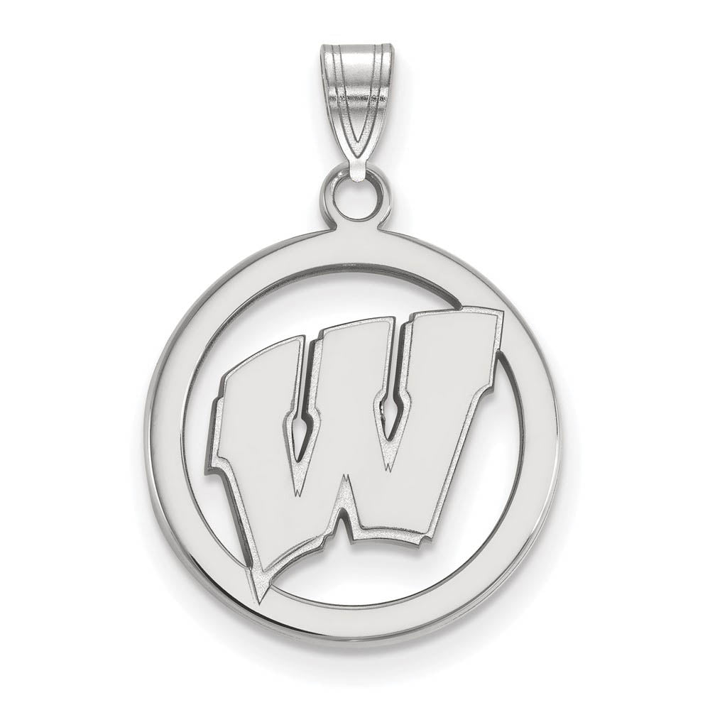 Sterling Silver U. of Wisconsin SM Initial W Circle Pendant, Item P15380 by The Black Bow Jewelry Co.