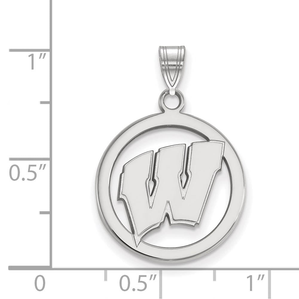Alternate view of the Sterling Silver U. of Wisconsin SM Initial W Circle Pendant by The Black Bow Jewelry Co.
