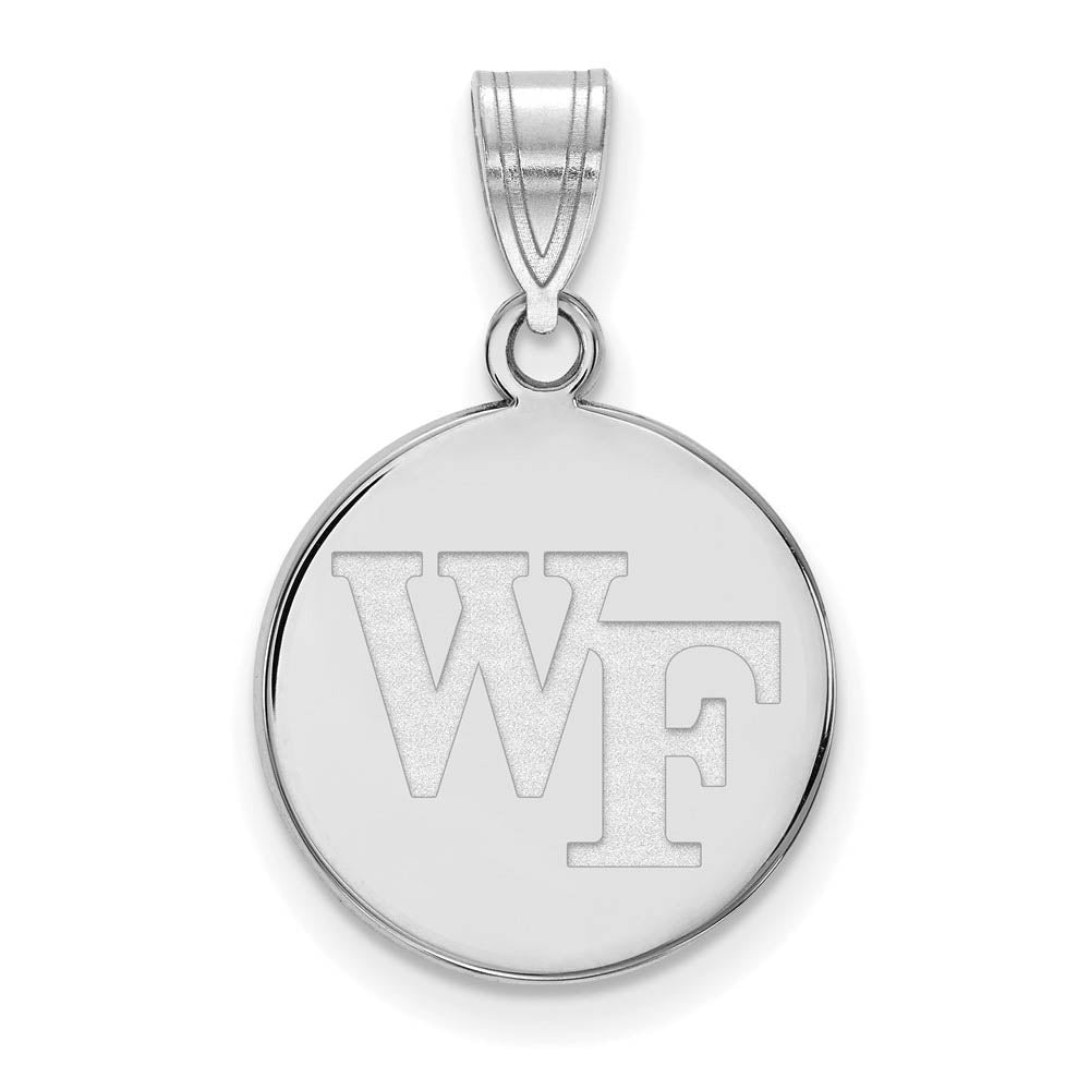 Sterling Silver Wake Forest U. Medium 'WF' Disc Pendant, Item P15383 by The Black Bow Jewelry Co.