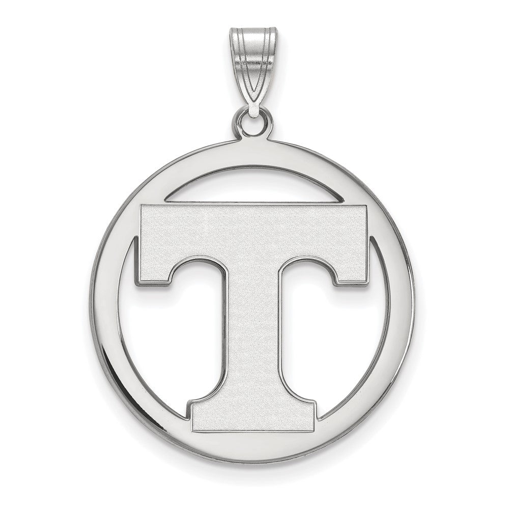 Sterling Silver U. of Tennessee XL Initial T Circle Pendant, Item P15393 by The Black Bow Jewelry Co.