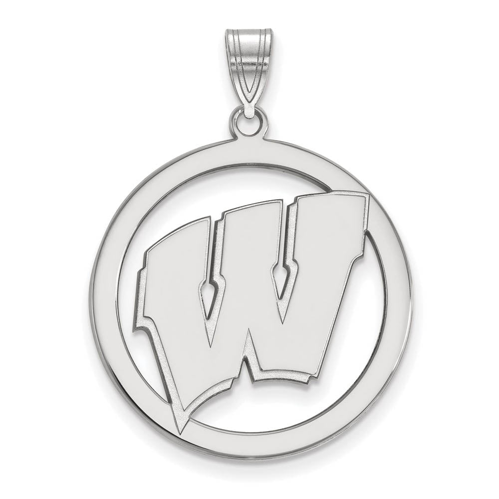 Sterling Silver U. of Wisconsin XL Initial W Circle Pendant, Item P15395 by The Black Bow Jewelry Co.